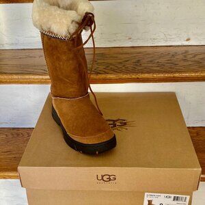 UGG Women's Brown Suede Boots with Cream Fur